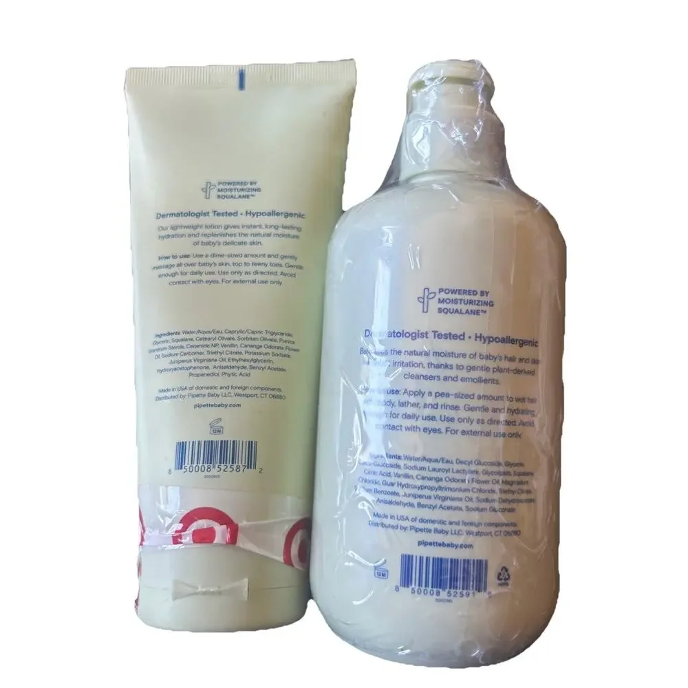 Pipette Baby Lotion Vanilla + Ylang Ylang 5.7 fl oz + Baby Shampoo 11.8 fl oz